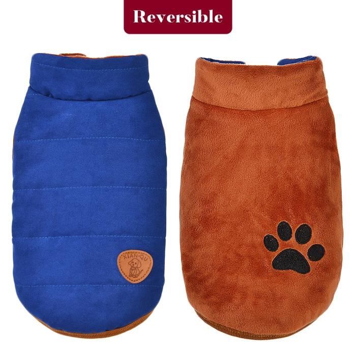 Manteau Blouson,Manteau d'hiver réversible pour chiens Vêtements chauds pour animaux de compagnie,bouledogue français - Type Bleu-L