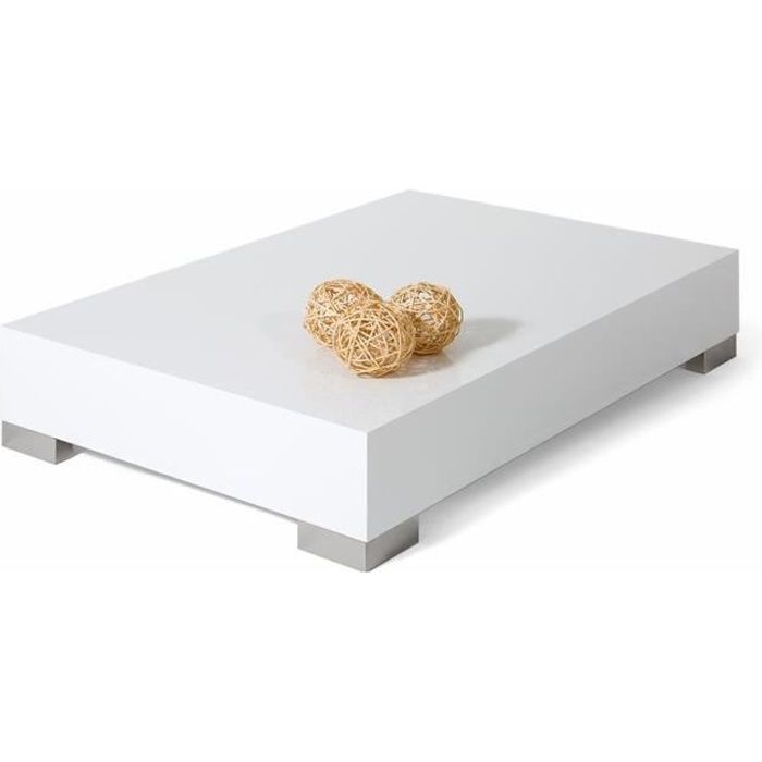 Mobili Fiver, Table basse, iCube 90, Blanc laqué brillant, Mélaminé/Acier INOX satiné, Made in Italy