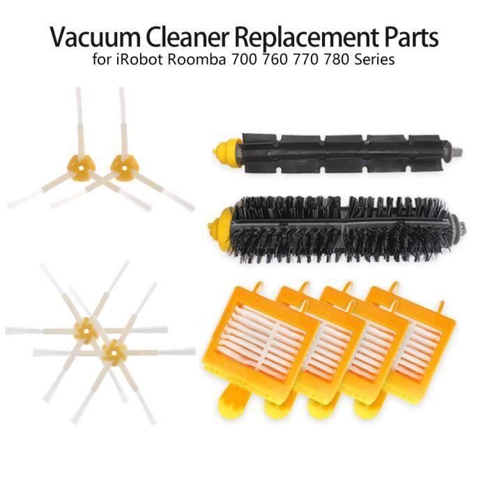 9pcs aspirateur pièce de rechange brosse à 3 bras 6 bras de brosse à filtre 6 ensembles de brosse pour iRobot Roomba 700 760 770 7