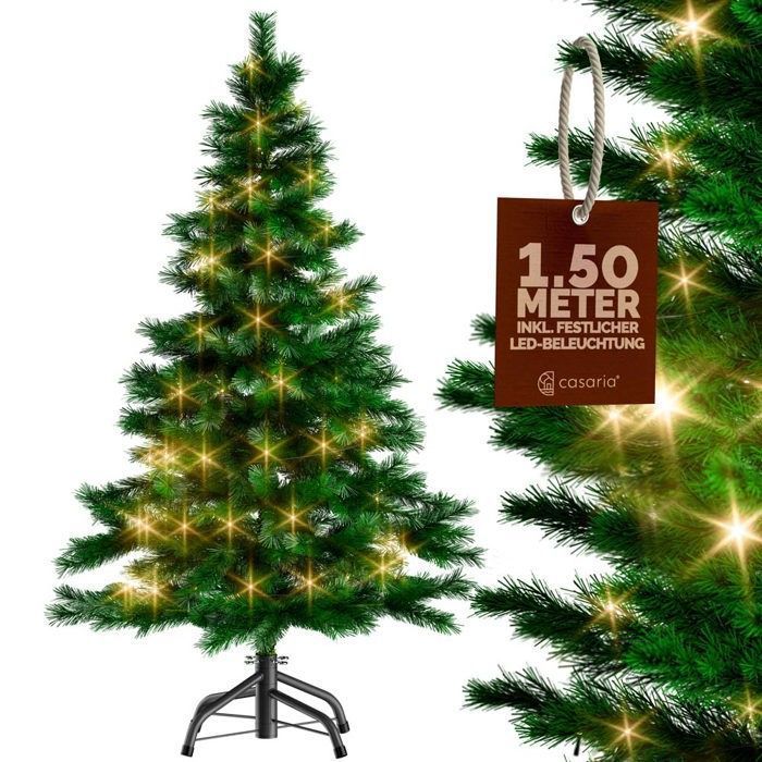 Sapin de Noël artificiel 150 cm 310 branches support arbre de noël décoration fêtes guirlande lumineuse incluse