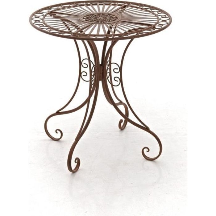 CLP Gracieuse Table de jardin en fer forgé HARI, au style nostalgique, diamètre Ø 70 cm, 6 couleurs au choix73 cm - marron antiqu...