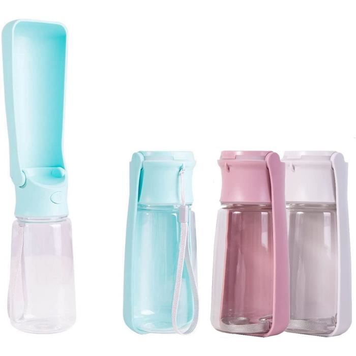 Fontaine à boire portable pliable 550 ml bouteille d'eau chien chat animal de compagnie bouteille d'eau de voyage en plein air-Bleu