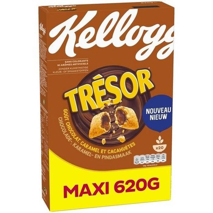 LOT DE 3 - KELLOGG'S TRESOR Céréales fourrées au Chocolat Caramel et Cacahuetes 620 g