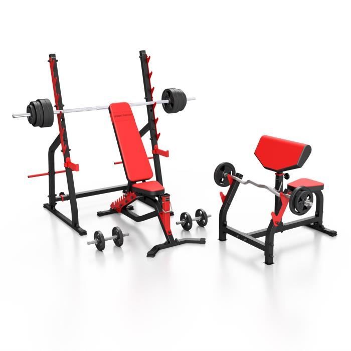 Marbo Sport Set MS6_191KG_KIER_G - Banc de musculation + banc Scott + support + set barre et plaques de poids caoutchouté 113 kg