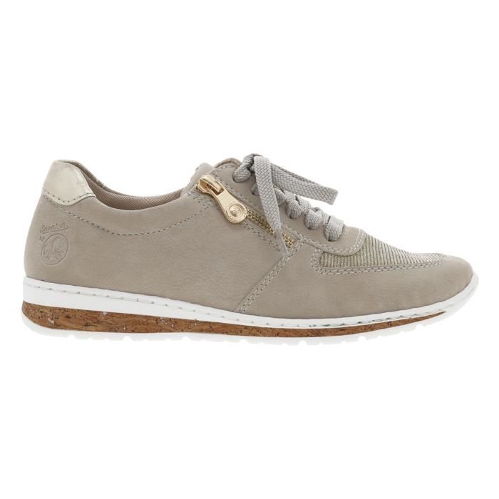 Baskets Rieker Femme à talon compensé aspect cuir grainé taupe