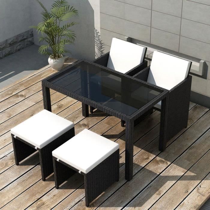 Haute qualité Jeu de mobilier de jardin 11 pcs Noir Résine tressée