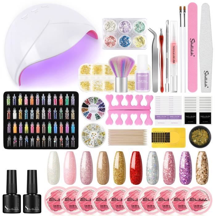 Shelloloh Nail Art UV Gel Coloré Vernis à Ongle Complet 36W UV/LED Lampe Base Coat Top Coat Kit Manucure Nail Outils Dissolvant Déor