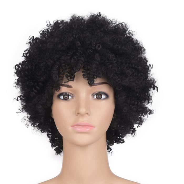 8-Noir Court Afro Kinky Curly Cosplay Costume Perruque de Fête Quotidienne pour Les Femmes Naturel Synthétique Chev#7802