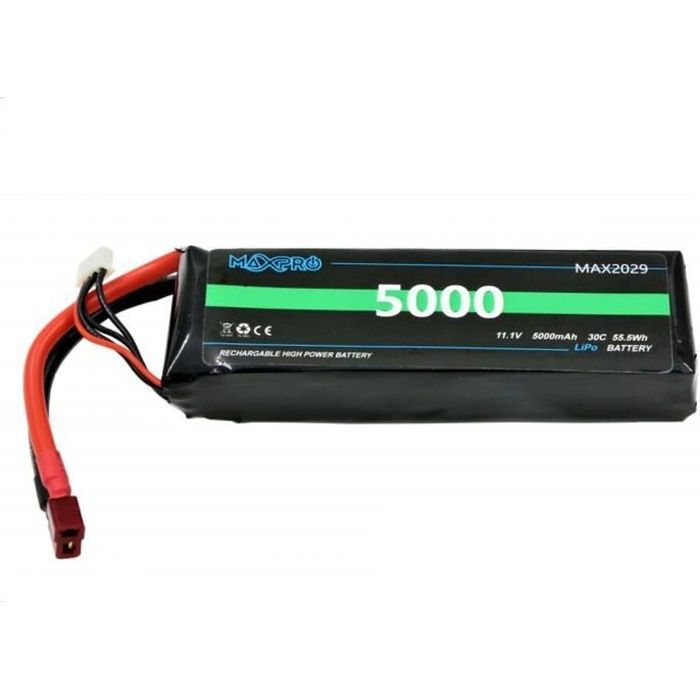 Batterie LiPo 3S 11.1 V 5000 mAh 30C MaxPro Hard Case connectique Dean T