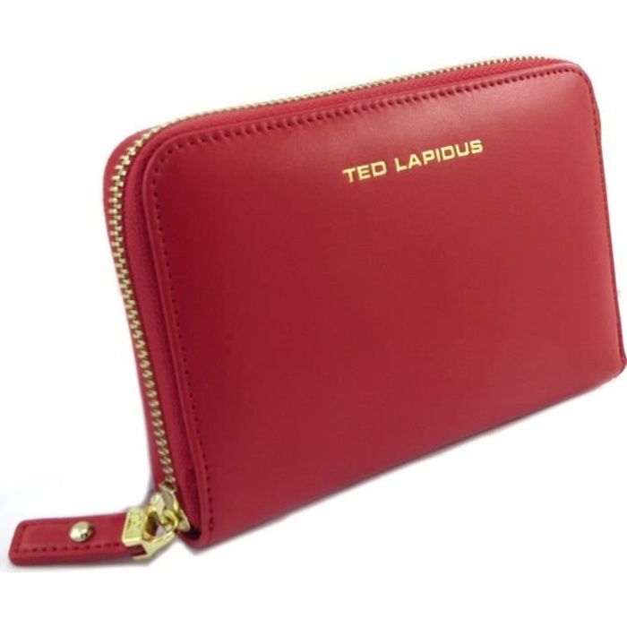 Portefeuille cuir zippé 'Ted Lapidus' rouge - 15x10x2.5 cm [P8867]