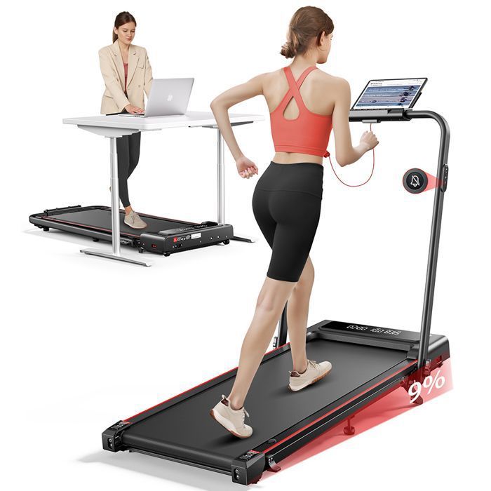 Tapis De Course Pliable RAOO MIN - Vitesse 1-12 Km/h, Moteur 2,25 HP - Écran LED, Télécommande - Compact, Silencieux - Pour Marche Et Course à Domicile