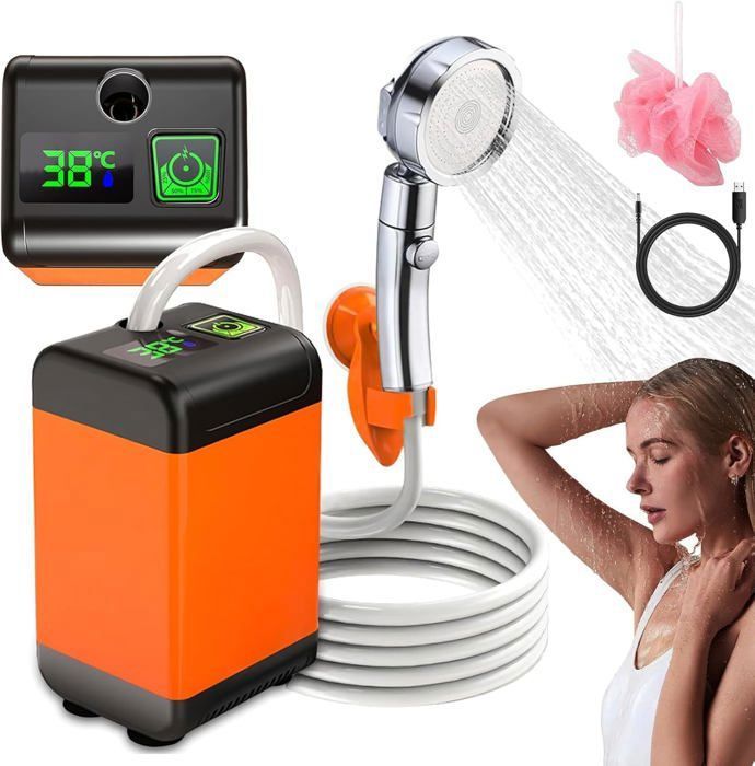 Kit Douche de Camping 7800mAh Pompe de Douche Électrique Rechargeable Douche Camping 12v avec Affichage Intelligent