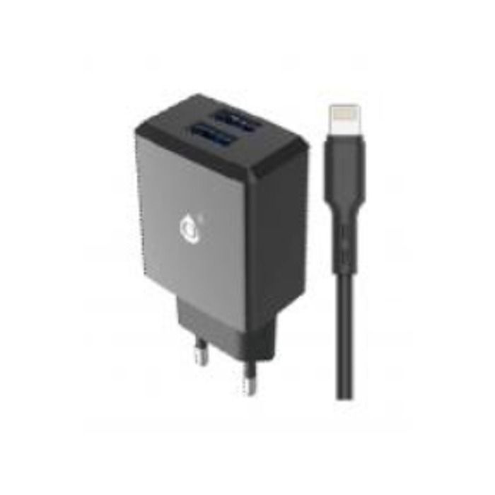 Chargeur pour téléphone mobile One+ Dual USB 2 ports Noir pour iPhone 8 X 12 et 13 + Câble