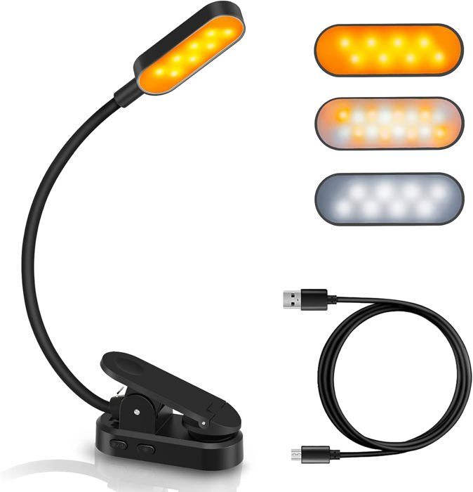 360°Cou Flexible Lampe Pince pour Lit Livre Veilleuse pour Nuit et Lampe de Chevet