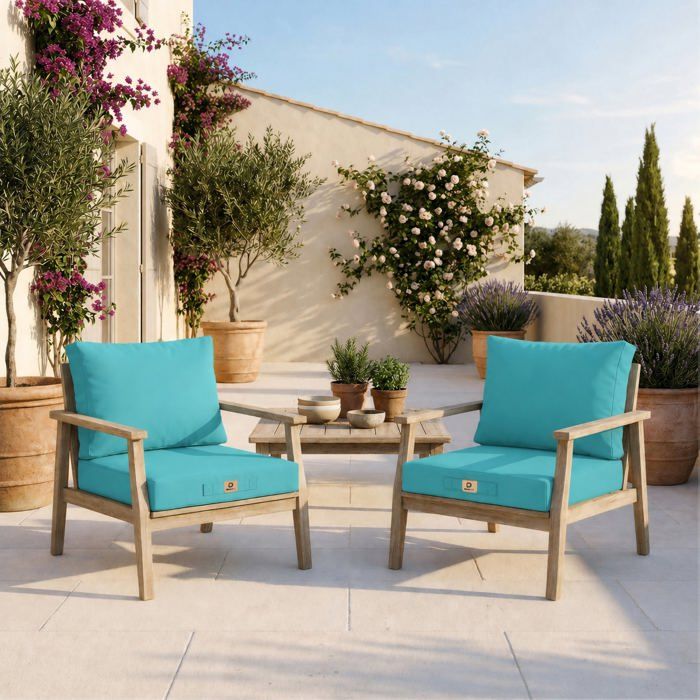 Coussins pour salon de jardin déhoussable 50x50cm Bleu caraïbes