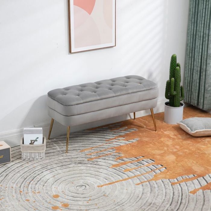 Banc de rangement rembourré en velours pour chambre à coucher, entrée avec extrémité de rangement, banc de lit, orange, 100 x 45 x 45 cm