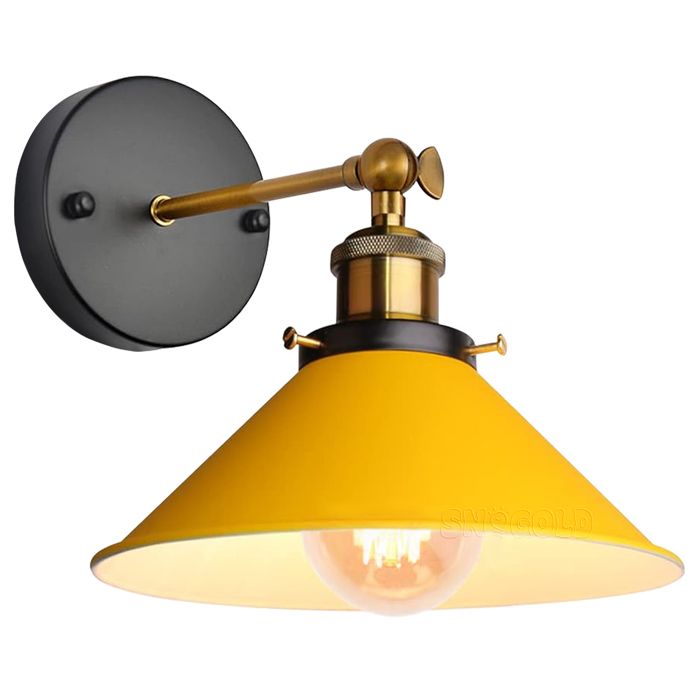DLGLOLIN Applique Murale Rétro Abat-jour Ø22cm Jaune en Forme de Parapluie E27 Luminaire en Métal Vintage Plafonnier pour Couloir