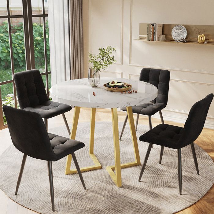Table à manger ronde 80 cm avec 4 chaiseEnsemble de table à manger table de cuisine-chaises de salle à manger en velours noir