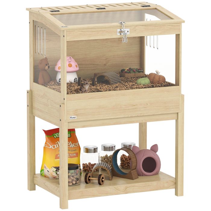Cage à hamster - PawHut - surélevée - avec plateau de rangement - en bois - 832 x 50 x 103 cm - effet bois naturel