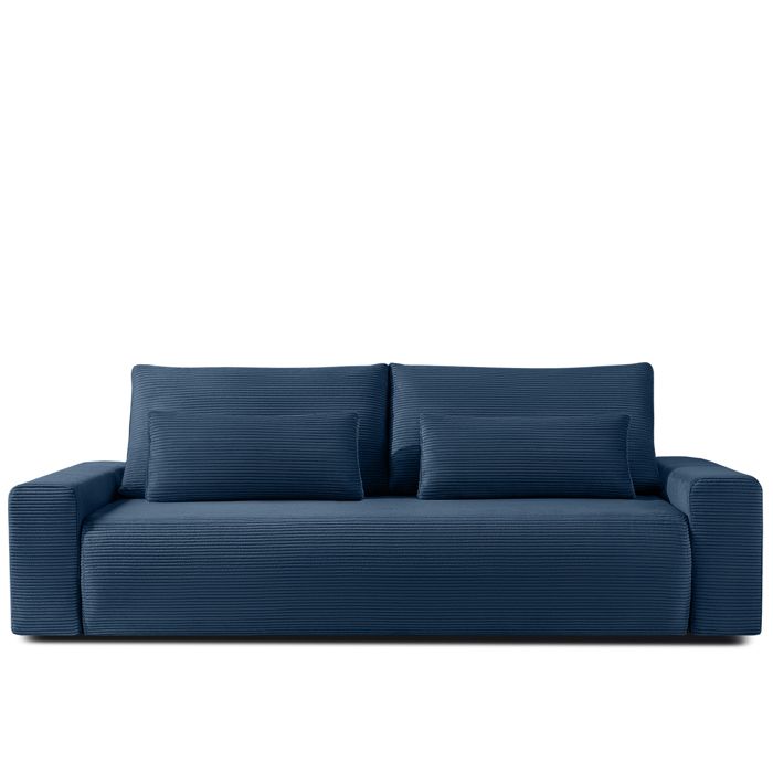 MOLLIS Canapé-lit 3 places Bleu marine en Velours côtelé avec rangement - L 250 x P 108 cm