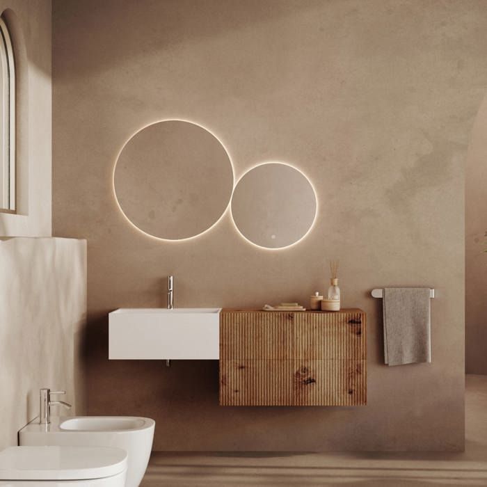 MEUBLE SALLE DE BAIN SUSPENDU 140CM LAVABO BLANC ET 4 TIROIRS CHÊNE DORÉ RODI