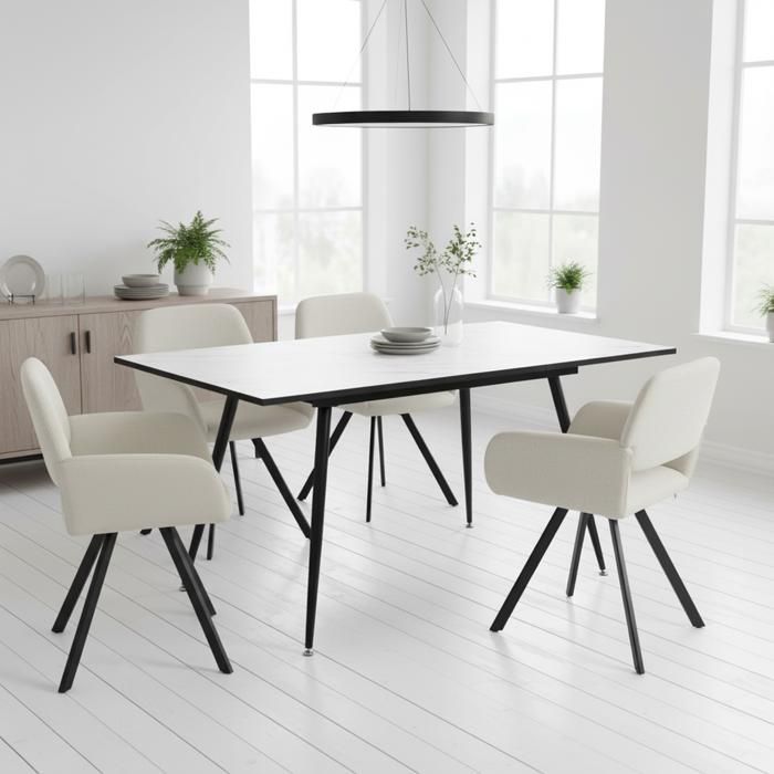 URBAN MEUBLE - ensemble de salle à manger - 5 pièces - table à manger extensible blanc - avec 4 chaises pivotantes beiges