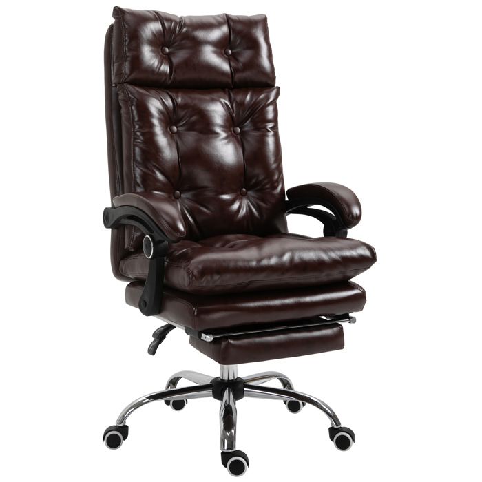 Fauteuil de bureau - Vinsetto - hauteur réglable dossier inclinable repose-pied rétractable - polyuréthane - 70x72x130cm - marron Fauteuil de bureau - Vinsetto - hauteur réglable dossier inclinable repose-pied rétractable - polyuréthane - 70x72x130cm - marron
