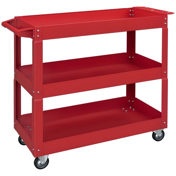 Chariot desserte datelier - DURHAND - 3 plateaux - sur roulettes avec poignée - charge max. 150 kg - acier - 83x35 3x76cm - rouge