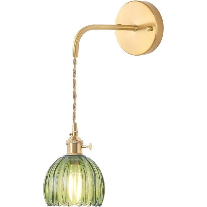 STOEX Rétro Applique Murale en Verre Fleur Vintage E27 Lampe Murale Abat-jour Art Déco Luminaire pour Chambre Salon Verte