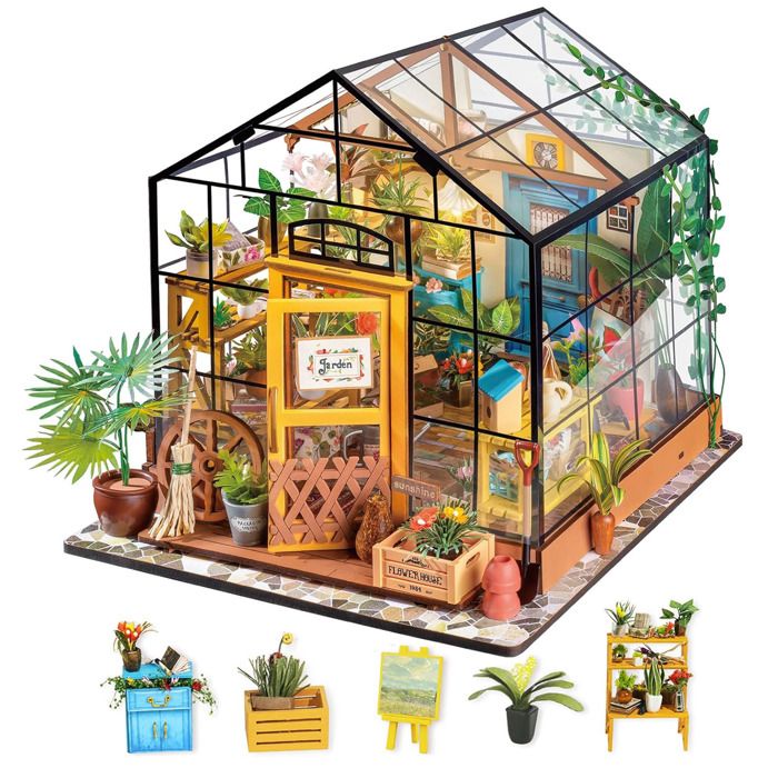 Puzzle 3D en bois à construire - ROBOTIME Kit de maison miniature à monter soi-même Cathys Flower House