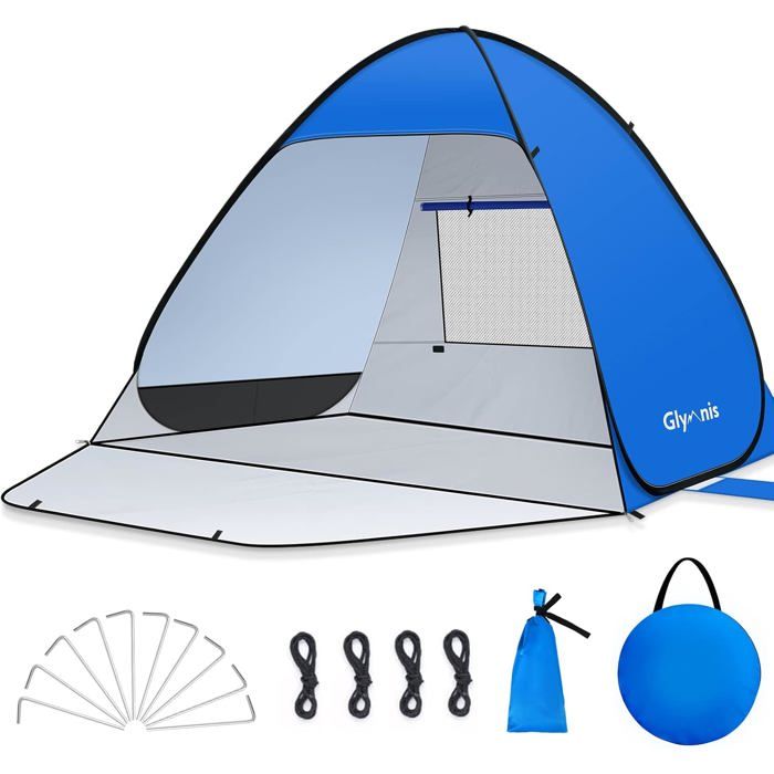 Tente De Plage Portable UPF 50+ Bleu - Abri Solaire Spacieux Et Réglable