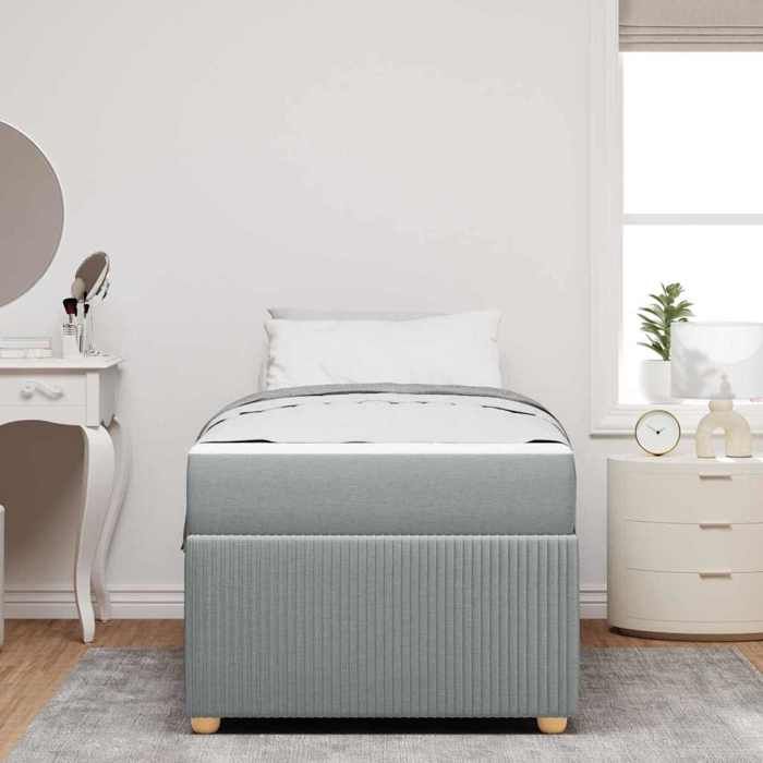 Structure de lit avec matelas - UU - Gris clair - 90x190 cm - Tissu respirant - Bois dingénierie - Cadre à lattes
