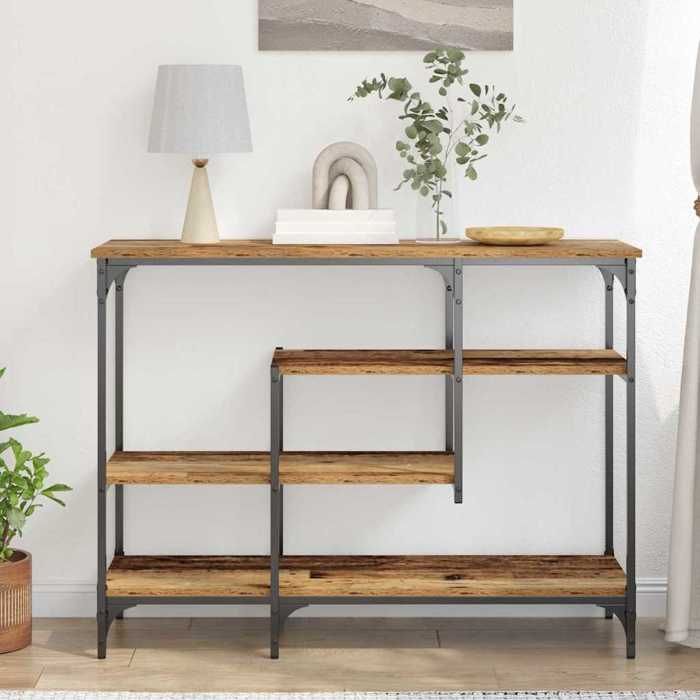 Grand Table dAppoint Marron - LEMON® Table console - Console DENTREE avec étagère - Bois Ancien - 100x35x75cm 735 - Soldes