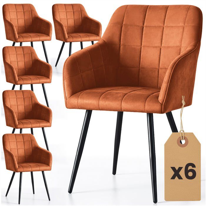 Lot de 6 Chaises rembourrées à surpiqûres carrées LUXANO Cuivre pieds noirs