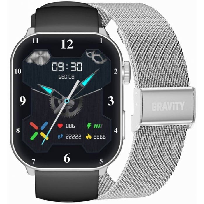 GRAVITY GT28-9 Montre connectée femme rectangulaire 50x40 mm Noir - 2 bracelets (Noir Argent) GRAVITY GT28-9 Montre connectée femme rectangulaire 50x40 mm Noir - 2 bracelets (Noir Argent)