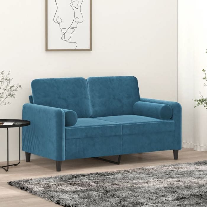 NEW 2026 Canapé moderne - Design ergonomique - pour salon - 2 places avec oreillers décoratifs bleu 120 cm velours L1966