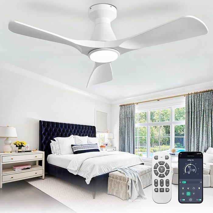 Ventilateurs de plafond 42 pouces avec lumières : Ventilateur plafond Blanc encastré à profil bas - Ventilat PLAFONNIER DEXTERIEUR