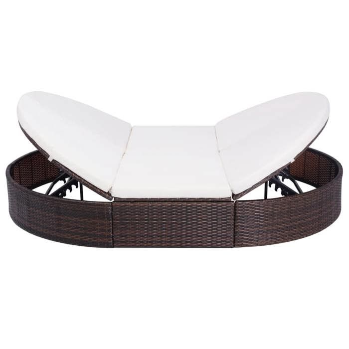 STAR SALE® Lit de repos dextérieur - 2 personnes - avec coussin - Résine tressée Marron 200x140x28 cm T3769