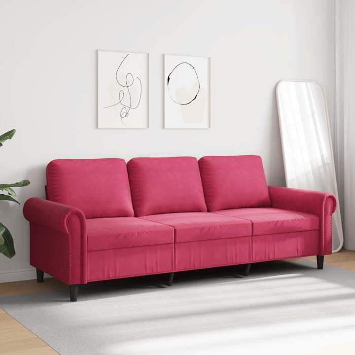 velours Canapé 2 Adultes/enfants - SHIELDPRO® - CANAPÉ FIXE 3 places - Rouge bordeaux 180 cm 129722