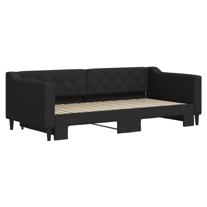 (En Promotion)Lit 1 PERSONNE 90x190cmCadre de lit de jour Contemporain avec lit gigogne noir 90x190cm tissu L259693
