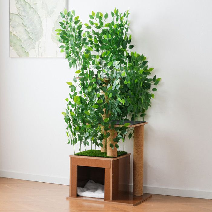 Meilleurs prix pour Arbre à chat en forme darbre - 158 cm de hauteur - 3 plateformes - Lit intégré - Feuilles amovibles - MDF imperméable