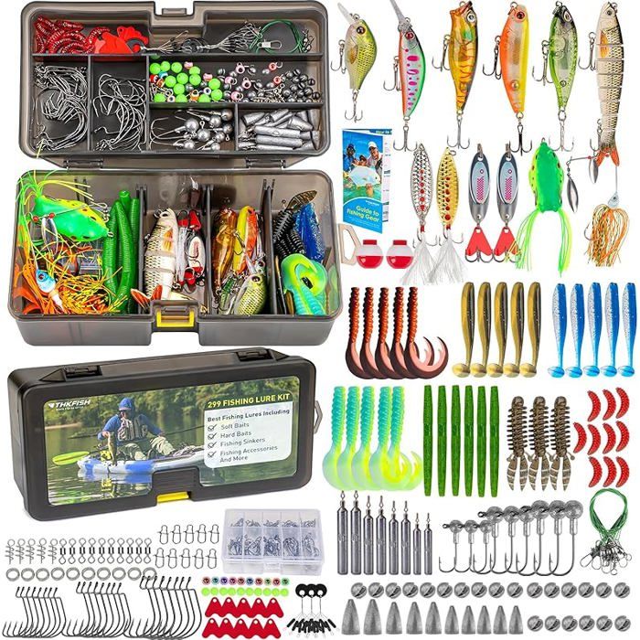 Kit leurres pêche kit équipement pêche au bar pour eau douce et salée avec matériel inclus de