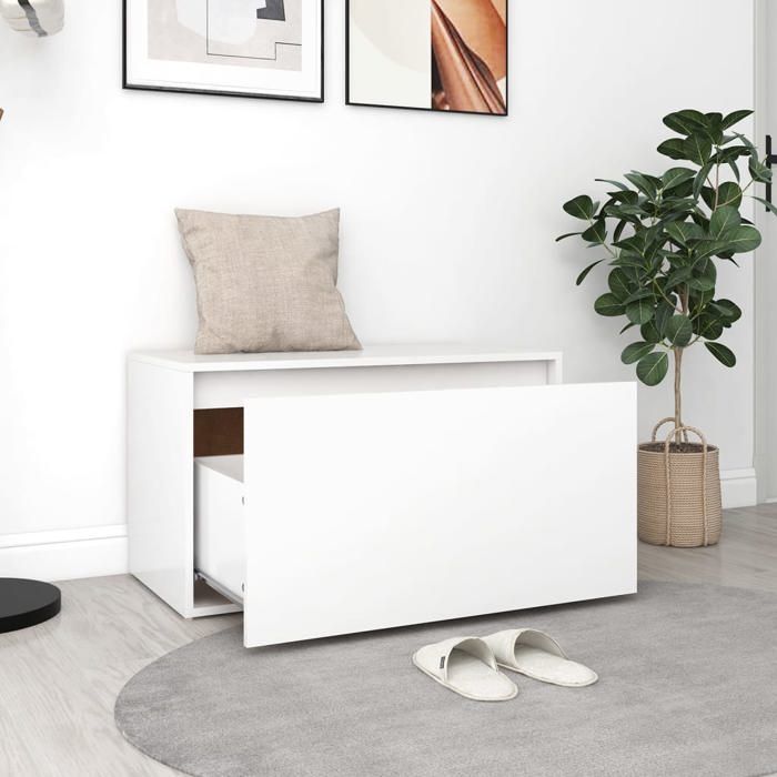 Meuble de couloir Blanc - Banc dentrée - 80x40x45cm Blanc - Bois d’ingénierie 623 876912211