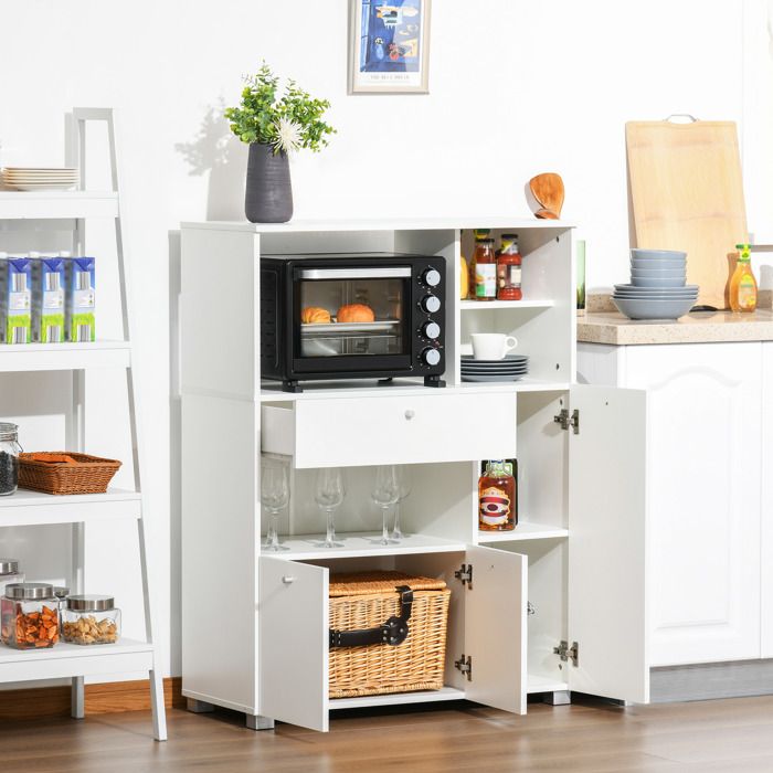 MOTHINESSTO1074-Meuble de micro-onde armoire cuisine meuble de rangement multi-rangements buffet avec 2 placards 4 niches tiroir cou