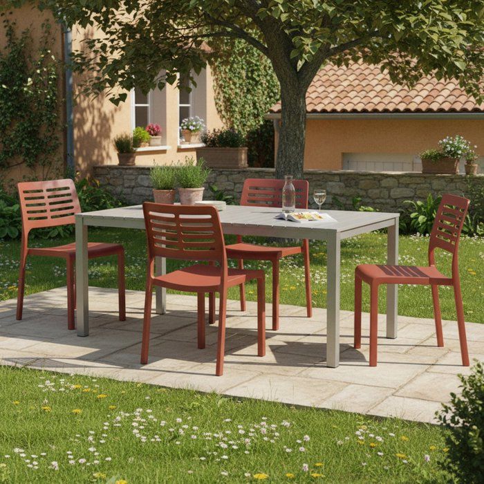 Lot de 4 Chaises dExtérieur Canoe Dmora en Plastique Marron Terre Cuite Lot de 4 Chaises dExtérieur Canoe Dmora en Plastique Marron Terre Cuite