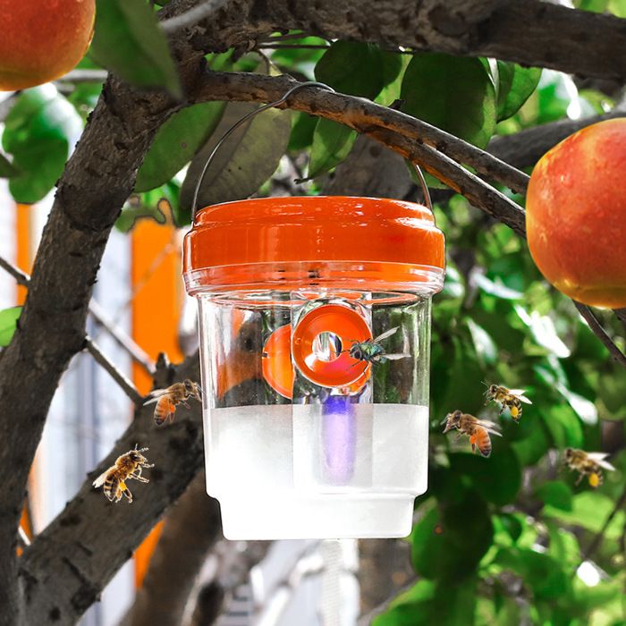 Lot de 2 pièges à guêpes solaires extérieur – piège à frelons et guêpes réutilisable pour jardin anti insectes orange durable