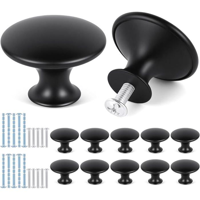 Lot de 10 Boutons Plac Vintage Chic en Inoxydable Antique 30mm Bouton de Meuble Noir Ronds Poignee de Tiroir 10pcs Noir