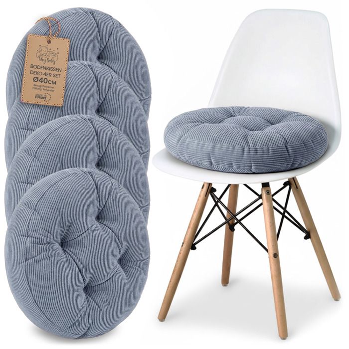 Galette de chaise Lot de 4 Coussins assise rond 40 cm - Dessus pour chaises interieur Coussin siege doux velours cotele Bleu jean