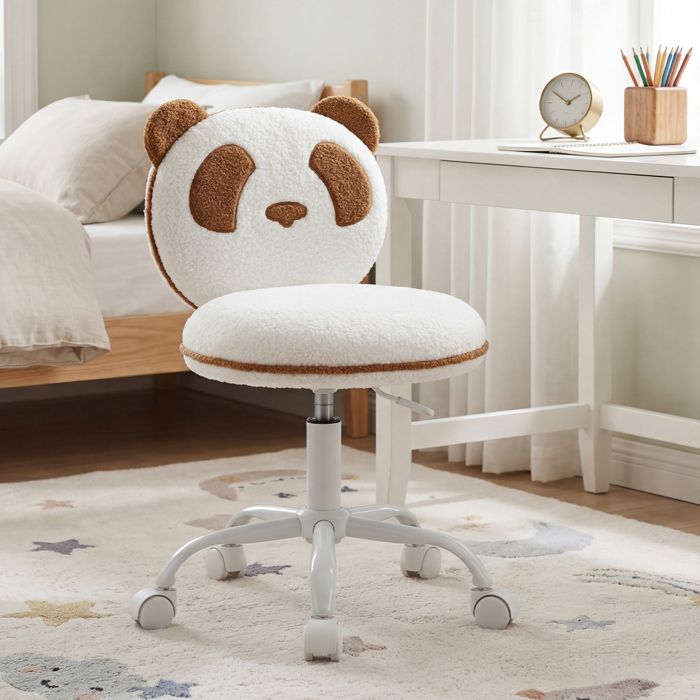 Chaise de Bureau Enfant Pivotante Hauteur Réglable avec Motif Panda Fauteuil Enfant Ergonomique Idéale pour Étudier et Lire Marron
