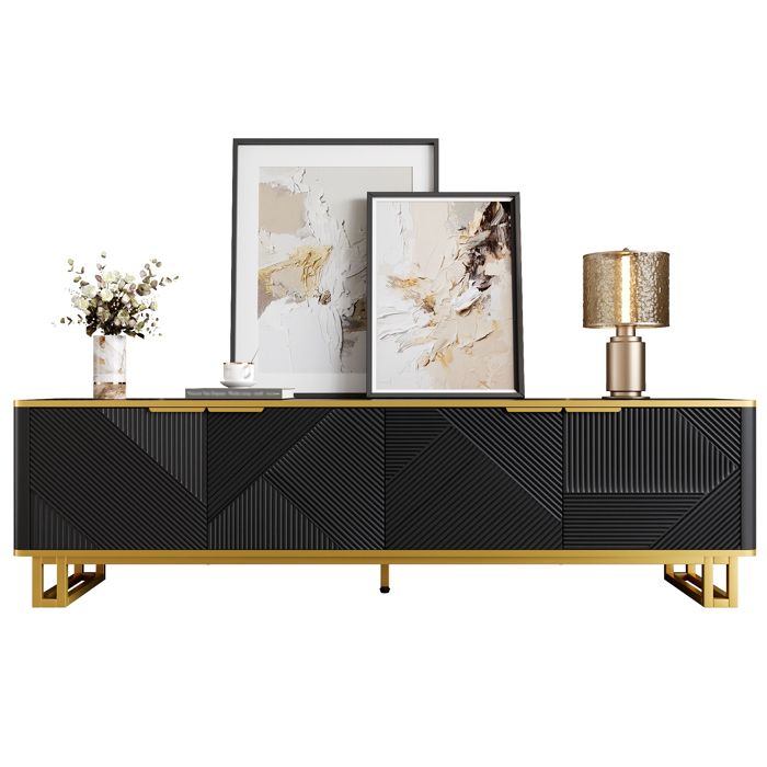 ULEVR meuble TV bas rectangulaire 160 x 37 5 x 48 cm - 4 portes avec rangement passe-câbles noir et MDF